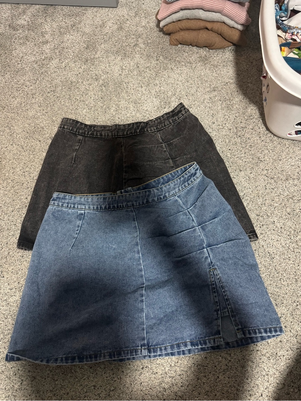 Denim A-Line Mini Skirt in Blue and Black